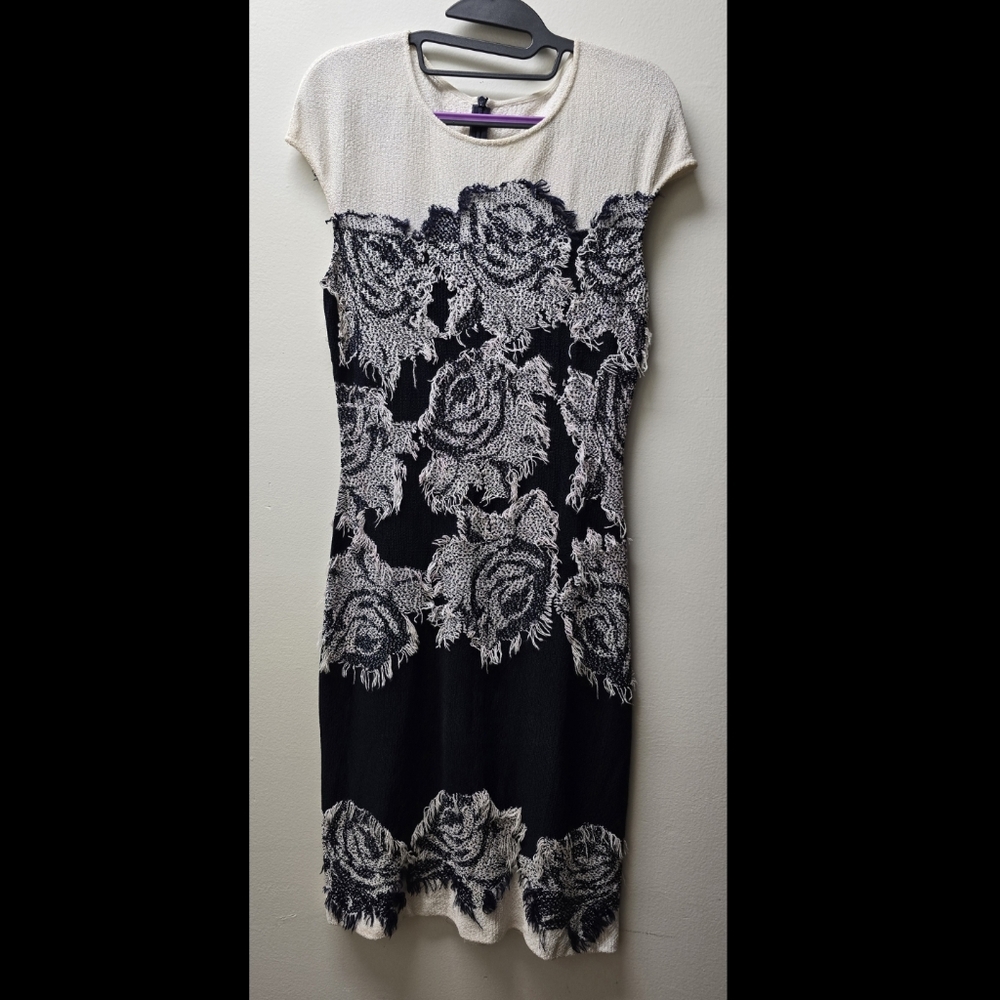 St. John Navy and Cream Rose Midi Dress